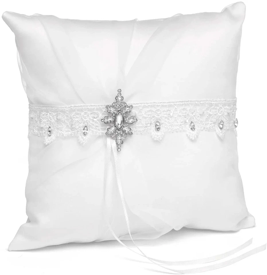 Travesseiro anel elegância cintilante acessórios de casamento Hortense B. Hewitt, branco - Imagem 1 de 1