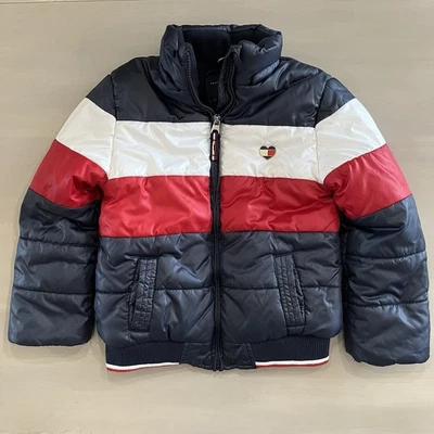 Unisex Kids Tommy Hilfiger Puffer Coat Winter Jacket Heart Logo 7 Blue Red White - Image 1 of 4