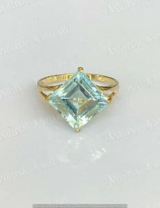 2.00 Ct Princess Cut Aquamarine Solitaire Engagement Ring 14K Yellow Gold Finish - Picture 1 of 9