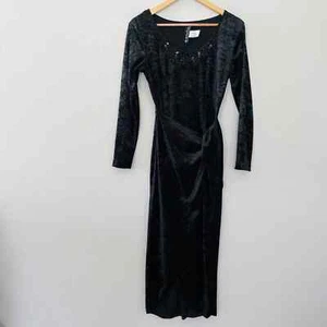 Vintage 80s-90s All That Jazz Black Velvet Lace Cinch Waist Tulip Hem Dress Sz S - Picture 1 of 7