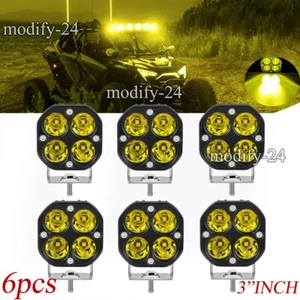 6x 3" Yellow LED Work Light Driving Lights Fit Can-am Polaris RZR ATV UTV Pickup - Picture 1 of 9