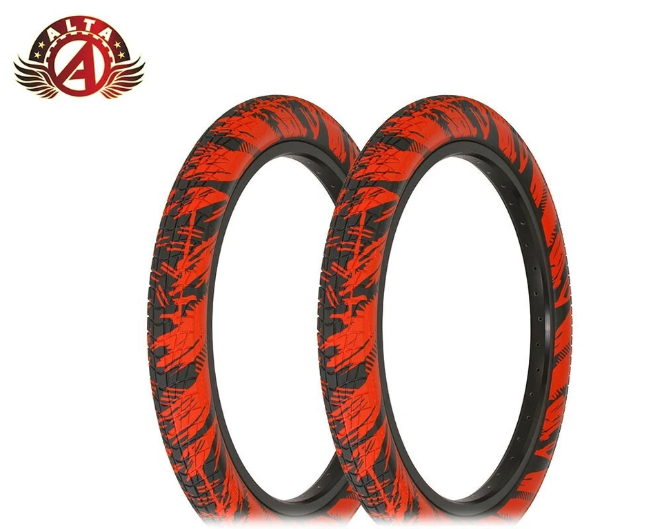 2 ALTA 20" X 2.35" SEMI-RESBALADIZO STREET PARK NEUMÁTICO BMX BICICLETAS BOLA DE FUEGO GRÁFICO ROJO. Foto 1 de 1