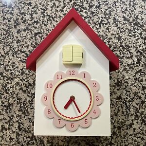 Pottery Barn Kids Cuckoo Birdhouse Clock Pink Red Flower As Is For Parts Repair