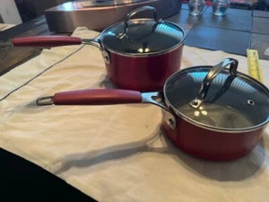 FOOD NETWORK HEAVY ALUM NON STICK CERAMIC COATED 1 1/2QT & 2 1/2 QT SAUCE PANS - Picture 1 of 8