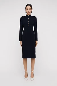 Scanlan theodore crepe knit button midi dress navy size Large - Picture 1 of 12