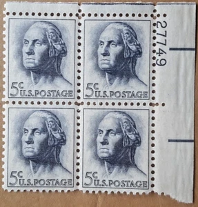 1962 US Scott #1213 George Washington 5c Stamp Plate #27749 Block of 4 Env#1 MNH - Picture 1 of 2