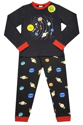 Boys Planets Sun Earth Pyjamas Glow in the Dark PJs Nightwear 2-8 Years