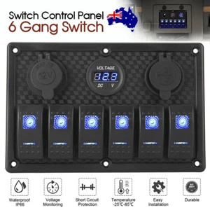 6 Gang 12V Switch Panel LED Light Rocker Circuit Breaker For Car RV Boat Marine - Picture 1 of 12