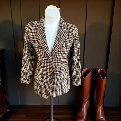 Liz Sport by Liz Claiborne Houndstooth Check Vintage 80s Fitted Blazer Size 2 P - Image 1 of 4