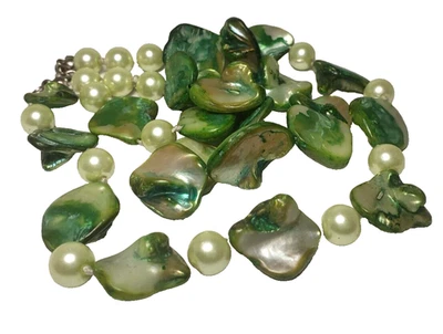 Женское зеленое перламутровое ожерелье 16 дюймов эластичный браслет летний абалон комплект - Изображение 1 из 4