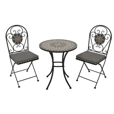 Bistroset SIENA 3-teilig, Eisen schwarz + Mosaik grau/weiss - Bild 1 von 4