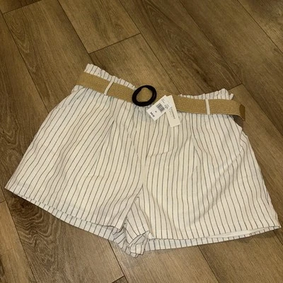 No Comment Plus Paper Bag Ivory Stripe Lined Short With Belt - Women's Size 3X - Image 1 of 4