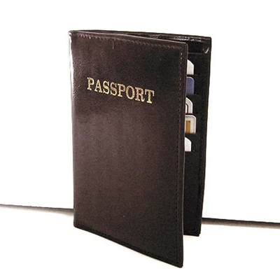 Black Leather Passport Cover ID Credit Card Wallet Glossy Holder Wallet New - Image 1 of 4