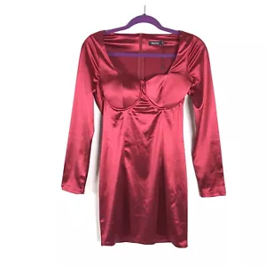 NWOT Boohoo Womens Square Neck Party Dress Plum Red Sz US 6 Stretch Fitted - Bild 1 von 9