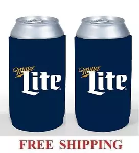 MILLER LITE 2 16oz BEER CAN COOLERS KOOZIE COOLIE PINT HUGGIE POUNDER NEW - Picture 1 of 1