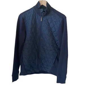 Perry Ellis Navy Blue Diamond Quilted Front Zip Up Jacket Mens Size Small - Picture 1 of 8