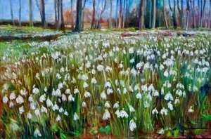 ORIGINAL IVANOV Norfolk's First Snowdrops spring wild bud Oil on Canvas PAINTING - Picture 1 of 1