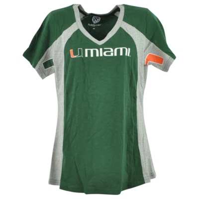 NCAA Miami Hurricanes Womens Ladies Short Sleeve Green Gray Tshirt Tee  - Image 1 of 3