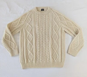 Vintage Brooks Brothers Fisherman Sweater Ireland Cream Aran All Wool Mens XL - Picture 1 of 11