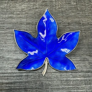 Brodrene Bjorklund Brd B Cobalt Blue Leaf Pin Denmark Sterling Silver Signed - Picture 1 of 6