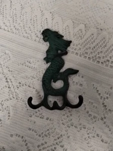 Iron Verdigris Mermaid Hook. Approx. 6" L X 4" W. With three hooks. - Picture 1 of 7