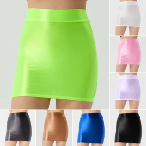 Women's High Waist Bodycon Pencil Mini Skirt Glossy Stretchy Package Hip Skirts- - Picture 1 of 22