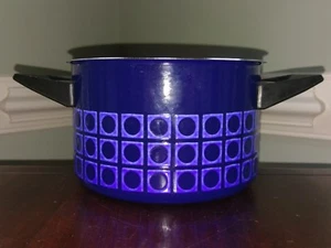 Vtg German Silit Enamel Cookware Sauce Pot Cobalt Blue Geometric 1.5 Quart Small - Picture 1 of 12