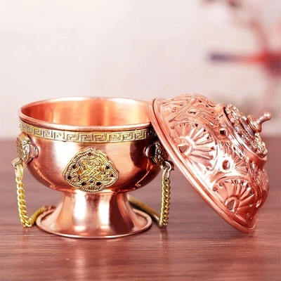 Multifunctional Tibetan Incense Burner Copper Buddhist Organizer Decoration - Image 1 of 4