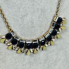 J. Crew Statement Necklace Blue Green Crystal Gold Tone 22" Costume Jewelry