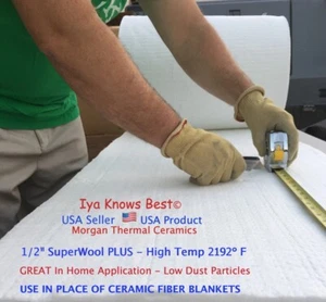 Manta de fibra de cerámica térmica de 1/2"" SuperWool 12x12"" para uso doméstico 2192F - Imagen 1 de 9