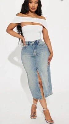 Womens  Medium Wash Denim Midi Skirt - size S (8) - Image 1 of 4