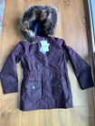 Barbour Coat Jacket Girl Burgundy Tern  Waxed Faux-Fur Trm Hood M 8/9 $250 NWT