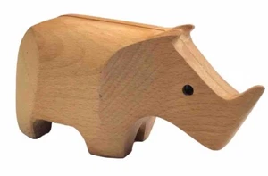 Karl Zahn Para Areaware Escultura Funcional Madera Rinoceronte Caja de Objetos Pequeños - Imagen 1 de 16