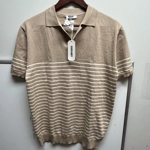 COOFANDY Mens Knit Polo Shirts Casual Short Sleeve Tan Size S Button Pullover - Picture 1 of 4