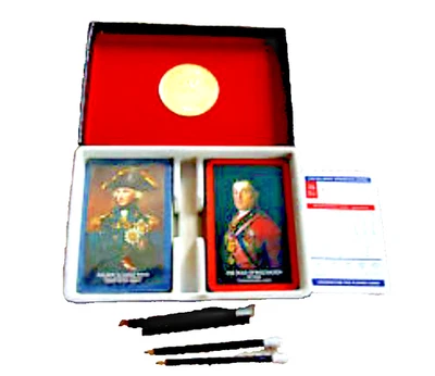 VINTAGE WADDINGTONS FINE 2-DECK PLAYING CARDS  W/4 PENCILS,HARD CASE & RULES NEW - Image 1 of 2