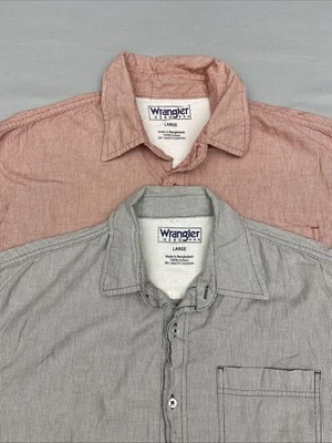 WRANGLER Hero Button Up Shirt Mens Large L Short Sleeve Pockets Lot Of 2 EUC - Image 1 of 4