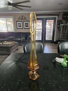 MCM Viking Amber VETRO EPICO 24” COLONNA COSTINE VASO OSCILLANTE piedi metà secolo - Foto 1 di 4