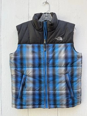 The North Face Big Guns Plaid Puffer Vest Blue Gray Boys Size L (14-16) Was $125 - Image 1 of 4