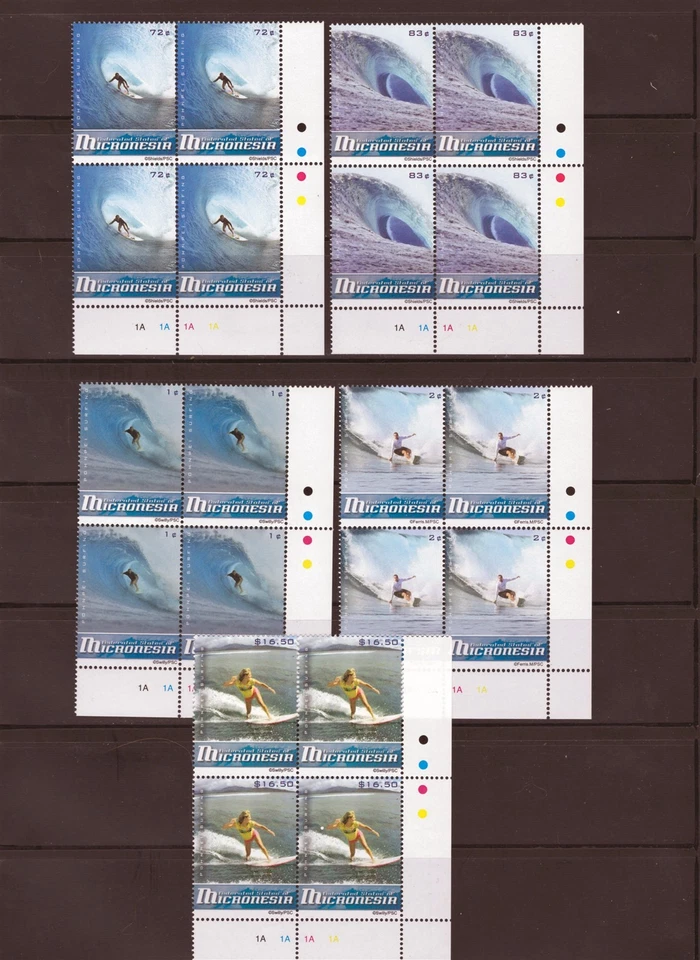 Micronesia 786-795, 799 MNH Surfing Definitives Plate Blocks ZAYIX 0825L1762 - Image 1 of 2