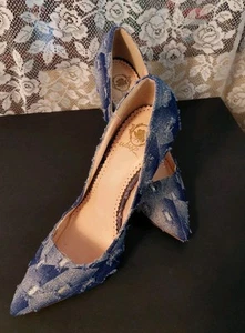 Denim Blue Jean Pointed Toe Stiletto Rhinestones Wild PAIR 8.5 M New W/O Box. - Picture 1 of 14