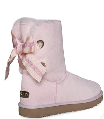 UGG CUSTOMIZABLE BAILEY BOW SEASHELL PINK SHORT SUEDE WOMEN'S BOOTS SIZE US 7 - Image 1 of 4