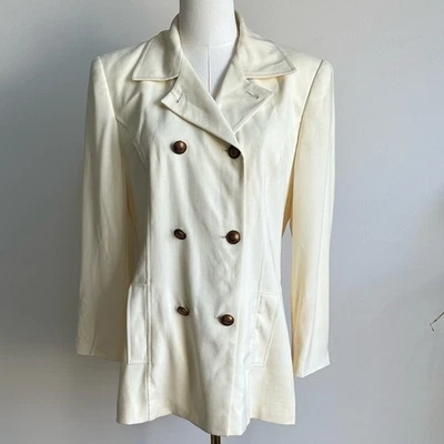 Chaqueta Blazer A Medida De Colección Lauren Ralph Lauren Para Mujer Amarillo Mantequilla Lana Pura 8 Foto 1 de 4
