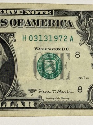 Birthday Note One Dollar Bill March 13 1972 03/13/1972 H03131972A Fancy Serial ¥ - Image 1 of 4