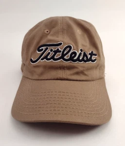 Titleist Golf Ball Cap Hat Tan Khaki Adjustable Strap Back Embroidered Black - Picture 1 of 6