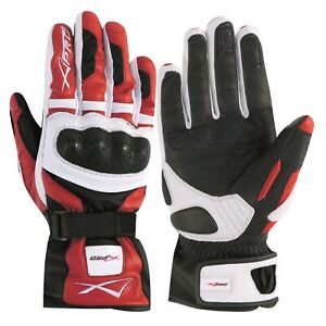 Protective Touring Racing Leather Motorcycle Motorbike Gloves White Red L