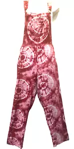 Nwt SACRED THREADS funky tie dye hippie rayon OVERALLS ROMPER JUMPSUIT JUMPER L - Picture 1 of 4