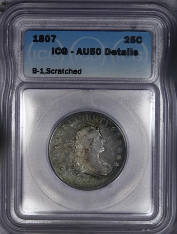 1807 Draped Bust Quarter ICG AU50 Details B-1 Cover