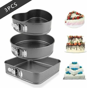 3 Pcs Square Cake Moulds Non Stick Baking Trays Wedding Birthday Set of 3 Trays - Picture 1 of 10