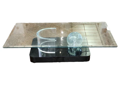 RARE 80's MODERNIST LUCITE GLOBE BALL and GEOMETRIC GLASS COFFEE TABLE Cover