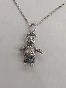 Sterling Silver Articulating Bear Pendant w/ Sterling Silver Box Chain - Picture 1 of 3